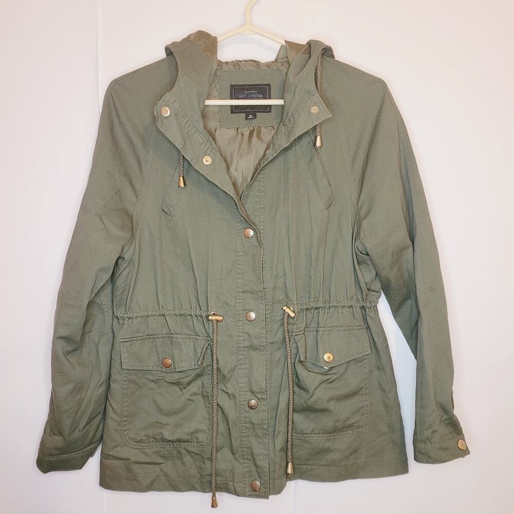 Miss London army green cargo utility hooded jacket Size Med Gorpcore Fisherman